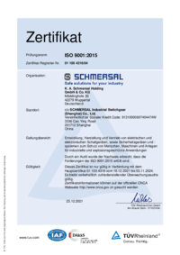 DIN EN ISO 9001, single certificate:  German, English, Chinese
